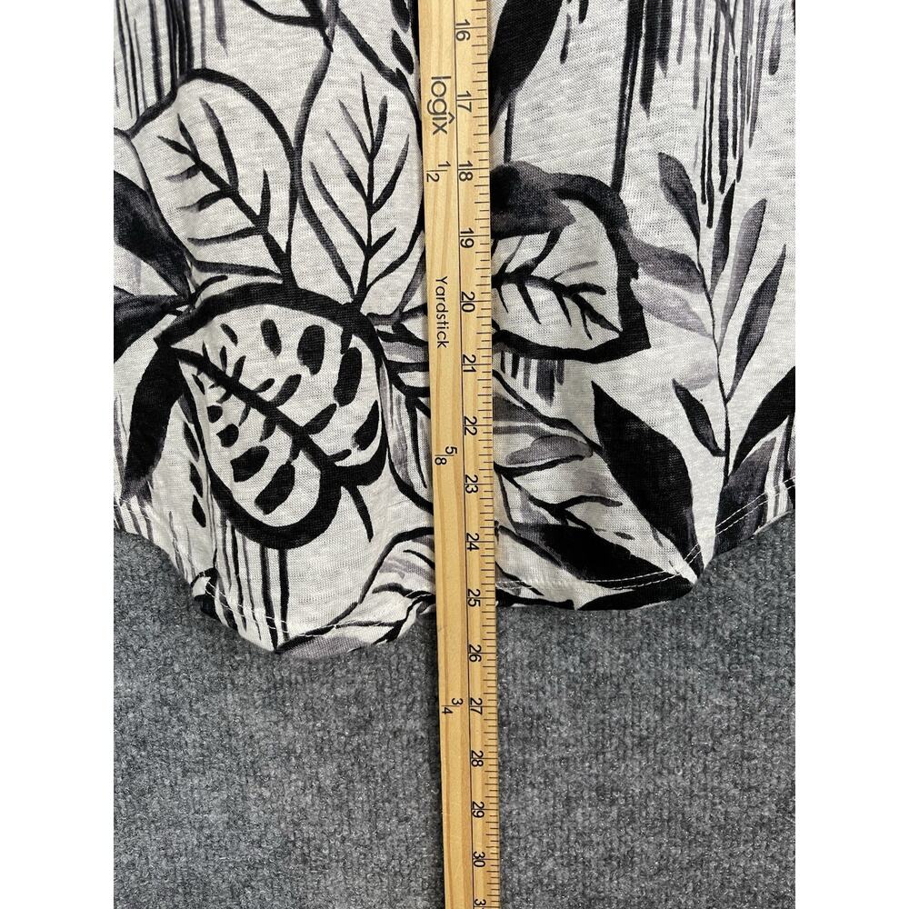 Tahari 100% Linen Top Large Black White Short Sleeve Leaf Print Coastal Beachy - Picture 6 of 8